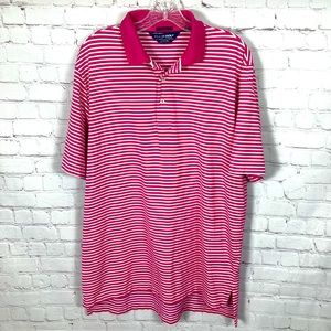 POLO Ralph Lauren Performance Golf Shirt Pink White Pinstripes Men’s Size‎ Large